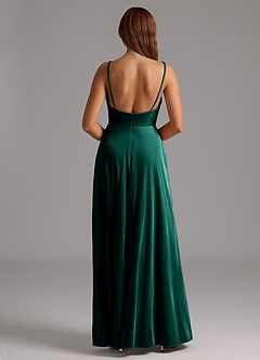 Azazie Sarella Bridesmaid Dresses Emerald A-Line Pleated Velvet Dress image2
