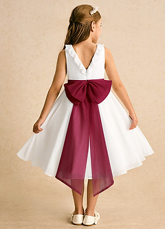 Azazie Dani Flower Girl Dresses Ivory Burgundy A-Line Bow Chiffon Dress image2