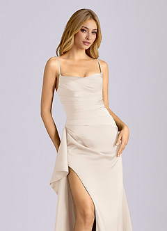 Azazie Sarai Suknie dla druhen Osłona Gorset Satyna elastyczna Do ziemi Sukienka image4