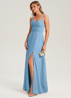 Azazie Terese Bridesmaid Dresses Steel Blue A-Line Pleated Chiffon Dress image7