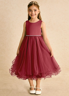 Azazie Lass Flower Girl Dresses Pomegranate A-Line Bow Tulle Dress image2
