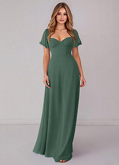 Azazie Fatima Bridesmaid Dresses Sea Moss A-Line with Pockets Chiffon Dress image3
