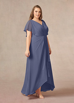 Azazie Eliza Kleider für die Brautmutter A-Linie V-Hals Gefaltet Chiffon Kleid Sturm image9
