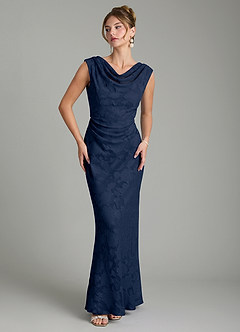 Azazie Kieryn Bridesmaid Dresses Dark Navy Mermaid Pleated Floral Burnout Dress image5