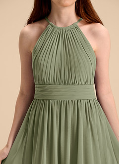 Azazie Malone Junior Abito A-Line in Chiffon Plissettato Pistacchio image8