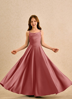 Azazie Coconut Girls Formal Sukienki dla dziewczynek sypiących kwiaty Linia A Pofałdowany Satyna elastyczna Długość podłogi Sukienka image5