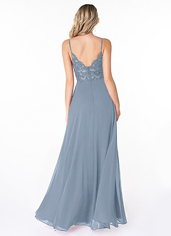 Azazie Lena Bridesmaid Dresses Dusty Blue A-Line Lace Chiffon Dress image2