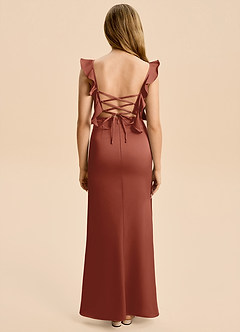 Azazie Jessamine Junior Auburn A-Line Ruched Stretch Satin Dress image2