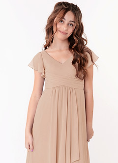 Azazie Omari Junior Vestido de Rosa Inglesa de Gasa de Corte En A con Volante image4