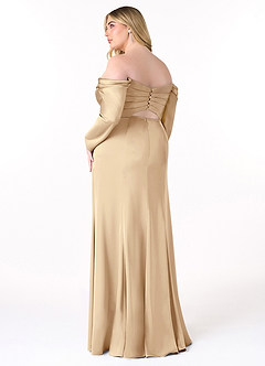 Azazie Hallie Bridesmaid Dresses Champagne Sheath Off-The-Shoulder Long Sleeve Stretch Satin Convertible Dress image10