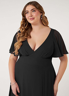 Azazie Kimber Vestidos de damas de honor Vestido de Negro de Gasa de Corte en A con Manga volante image13