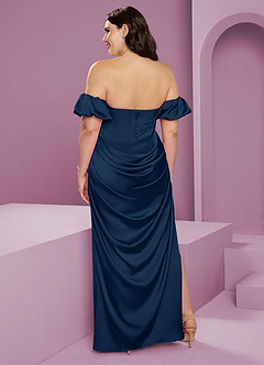 Barbie ♥ Azazie Bridesmaid Dresses Dark Navy Sheath Off the Shoulder Stretch Satin Convertible Dress image11