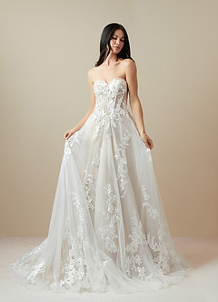 Azazie Aurorie Wedding Dresses Diamond White Nude A-Line Sequins Tulle Dress image3