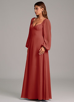 Azazie Annistyn Abiti da Damigella Abito A-Line in Chiffon Manica Lunga Terracotta image6