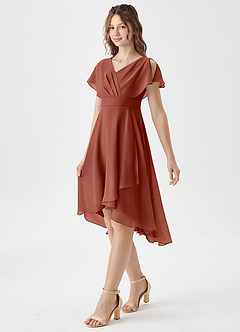 Azazie Graciela Junior Auburn A-Line Pleated Chiffon Dress image4