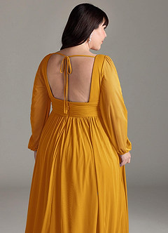 Azazie Norah Bridesmaid Dresses Butterscotch A-Line V-Neck Long Sleeve Chiffon Dress image13