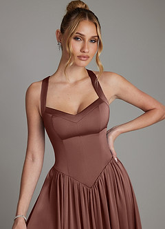 Azazie Francis At-home Try On Dresses Agave A-Line Corset Stretch Satin Dress image4