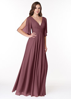 Azazie Temeka Robes de demoiselle d'honneur Robe Trapèze en Mousseline de soie Rayé Sangria image8