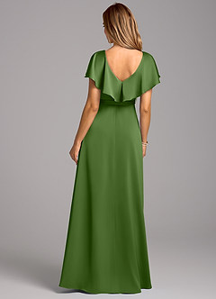 Azazie Lainey At-home Try On Dresses Eucalyptus A-Line with Pockets Stretch Satin Dress image2