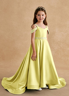 Azazie Jodi Flower Girl Dresses Lemon Sorbet A-Line Matte Satin Dress image3