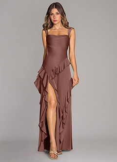 Azazie Sloane Bridesmaid Dresses Espresso A-Line Sweetheart Neckline Stretch Satin Dress image1