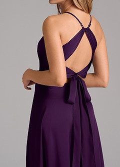 Azazie Evalleen Bridesmaid Dresses Grape A-Line Pleated Stretch Satin Dress image2
