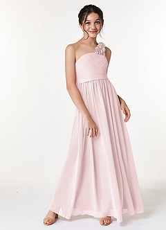 Azazie Flower Junior Blushing Pink A-Line Pleated Chiffon Dress image3