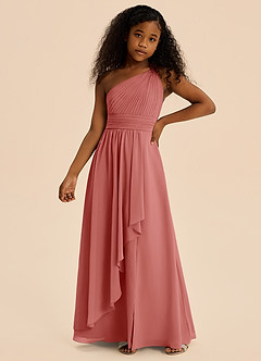 Azazie Skye Junior Abito A-Line in Chiffon Plissettato Rosa Antica image1