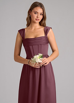 Azazie Hattie Bridesmaid Dresses Sangria A-Line Corset Stretch Satin Dress image6