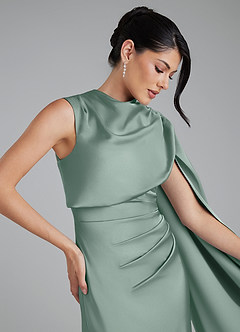Azazie Taj Bridesmaid Dresses Silver Sage Mermaid Corset Stretch Satin Dress image3
