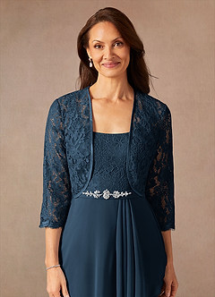 Azazie Ainsling Mother of the Bride Dresses Dark Navy A-Line Square Neckline Lace Chiffon Dress image15