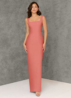 Azazie Flori Abiti da Damigella Abito Tubino in Chiffon Scollo quadrato Salmone Rosa image1
