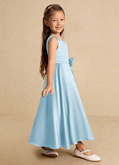 Azazie Lindy Flower Girl Dresses Sky Blue A-Line Pleated Matte Satin Dress image5