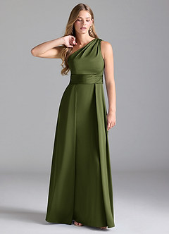 Azazie Dallas Bridesmaid Dresses Olive A-Line One Shoulder Stretch Satin Dress image1
