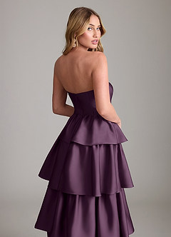 Azazie Faye Bridesmaid Dresses Plum A-Line Ruched Stretch Satin Dress image6