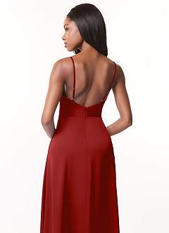 Azazie Brielle Robes de demoiselle d'honneur Robe Trapèze en Satin extensible Bretelles spaghetti Grenade image5