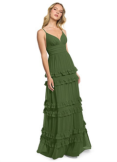 Azazie Rachel Brautjungfernkleider A-Linie Chiffon Kleid Olivgrün image3