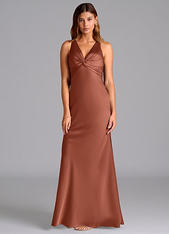 Azazie Hati Brudtärnklänningar Klä av Sjöjungfru i Stretch Satin Kastanjebrunt image5