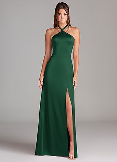 Azazie Elliana Vestidos de damas de honor Vestido de Verde Oscuro de Satén Elástico de Corte en A con Corte Lateral image5