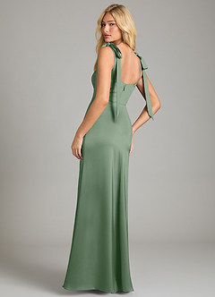 Azazie Frostine Bridesmaid Dresses Matcha A-Line Bow Stretch Satin Dress image2