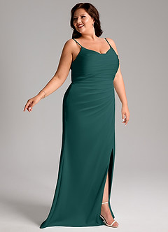 Azazie Deandra Bridesmaid Dresses Pine Mermaid Pleated Stretch Satin Dress image11