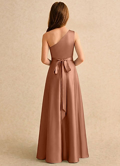 Azazie Puddles Girls Formal Abiti da Ragazza di Fiori Abito A-Line in Raso Elasticizzato Monospalla Bronzo image2