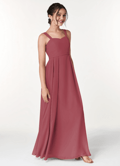 Azazie Simoan Junior Abito A-Line in Chiffon Scollo a Cuore Merlot image3