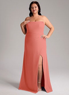 Azazie Leonis Bridesmaid Dresses Salmon Pink Sheath Strapless Chiffon Convertible Dress image12