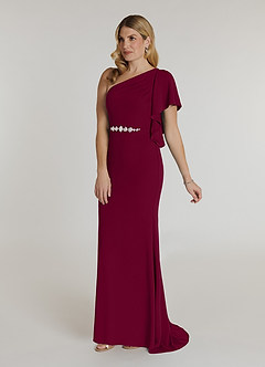 Azazie Pia Mother of the Bride Dresses Burgundy Mermaid Pleated Stretch Crepe Dress image3