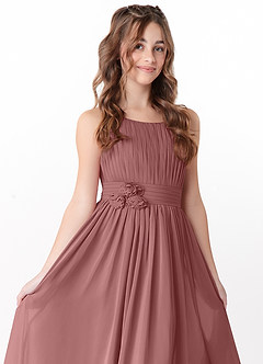 Azazie Astrid Junior Desert Rose A-Line Floral Chiffon Dress image1