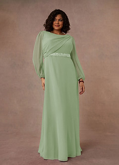 Azazie Priyanka Mother of the Bride Dresses Dusty Sage A-Line Boatneck Pleated Chiffon Dress image5
