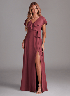 Azazie Lainey Bridesmaid Dresses Merlot A-Line with Pockets Chiffon Dress image3