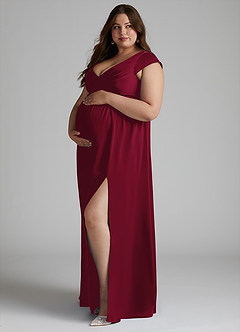 Azazie Allessia vestidos de dama de honor de maternidad Vestido de Corte En A Plisado Hasta el suelo Satén Elástico image8
