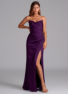 Azazie Claudelle Suknie dla druhen Syrena Bez ramiączek Satyna elastyczna Do ziemi Sukienka image5